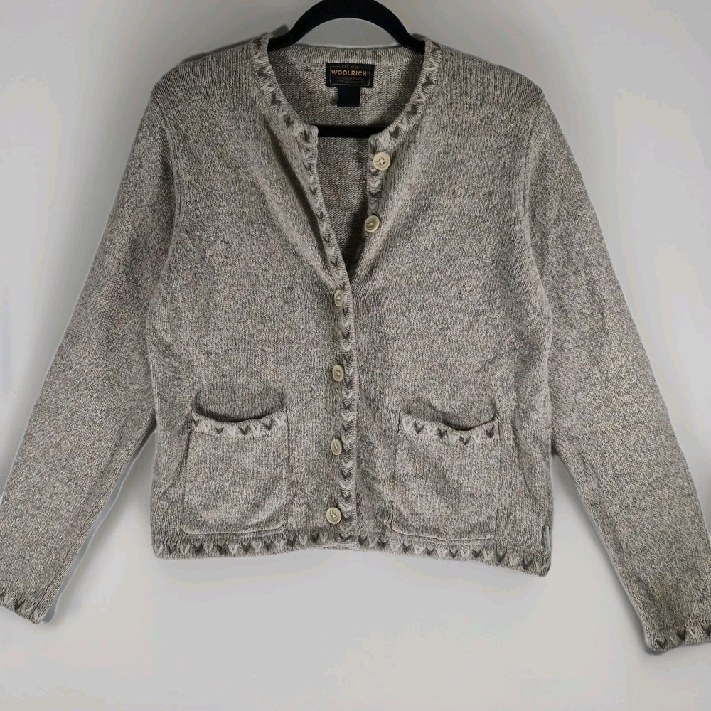 Woolrich Women's Small Beige Marled Knit Cardigan Sweater Pockets